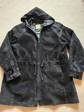 Daniel Leather Essentials Vintage Black Suede Hooded Jacket Coat Size Medium